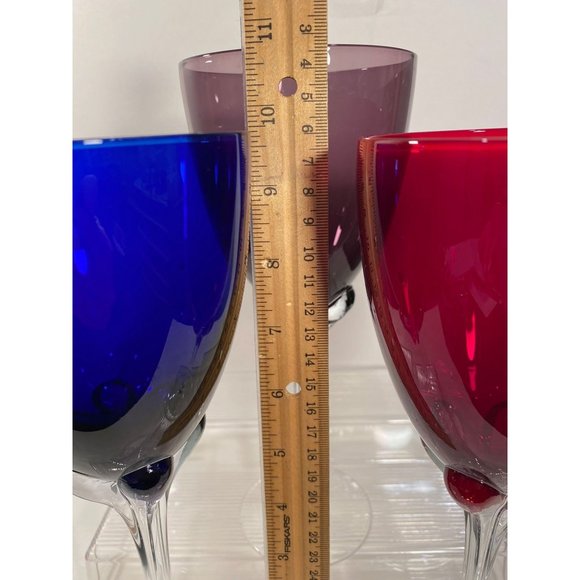 Tall Set 3 Handblown Crystal Wine Glasses/Cobalt Blue, Ruby Red, Purple Grape/ - Picture 6 of 6